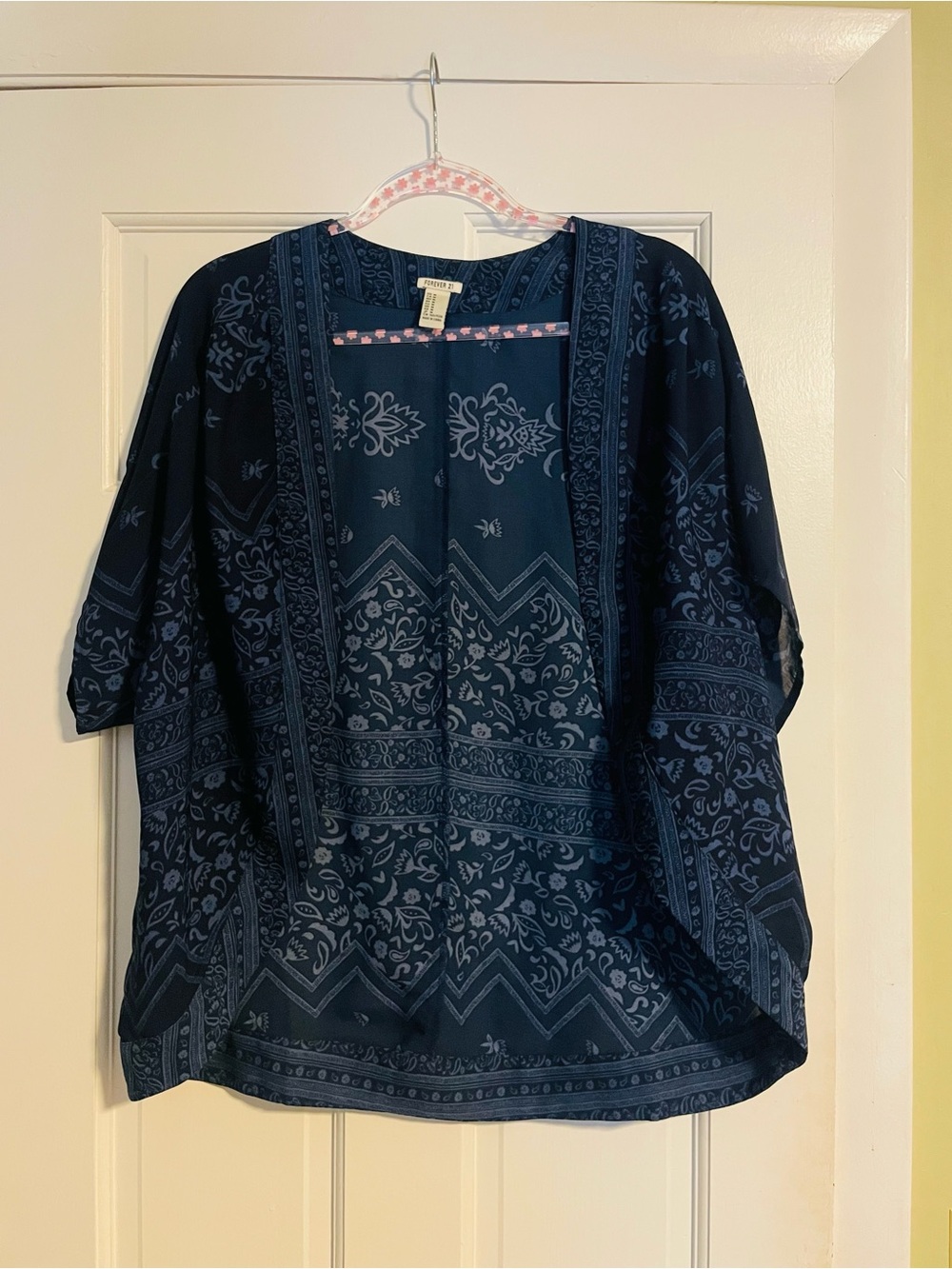 Forever 21- Navy Blue Printed Open Front Kimono size medium